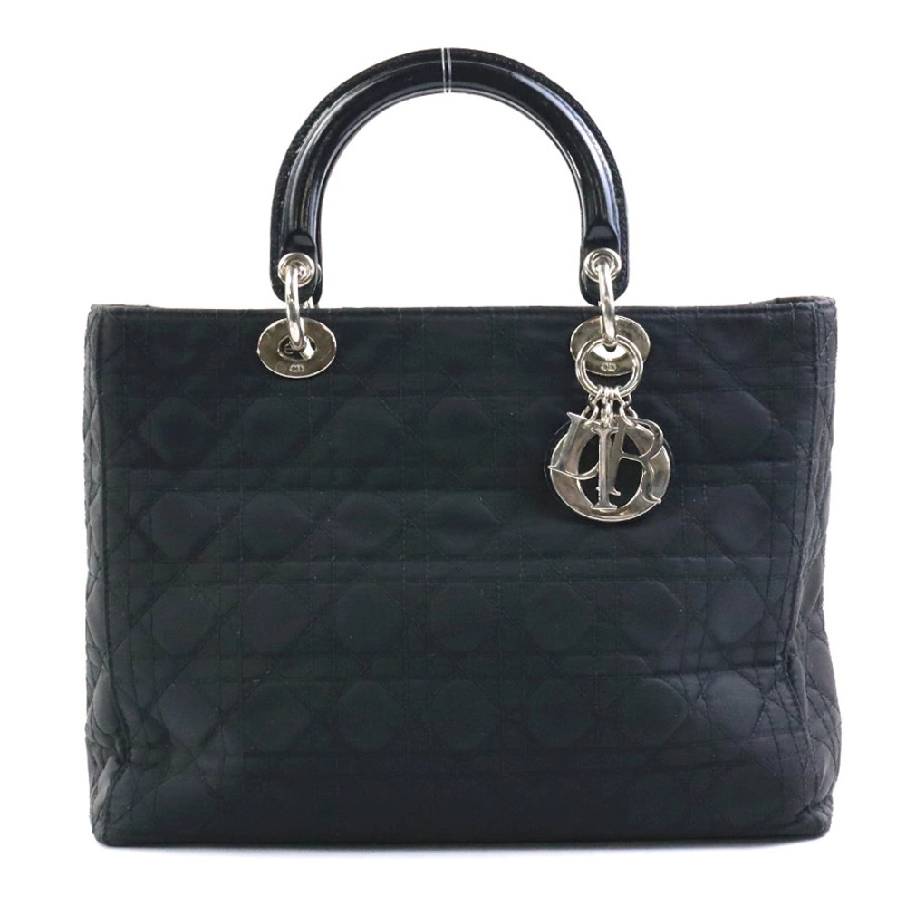 Christian Dior Lady handbag leather black silver